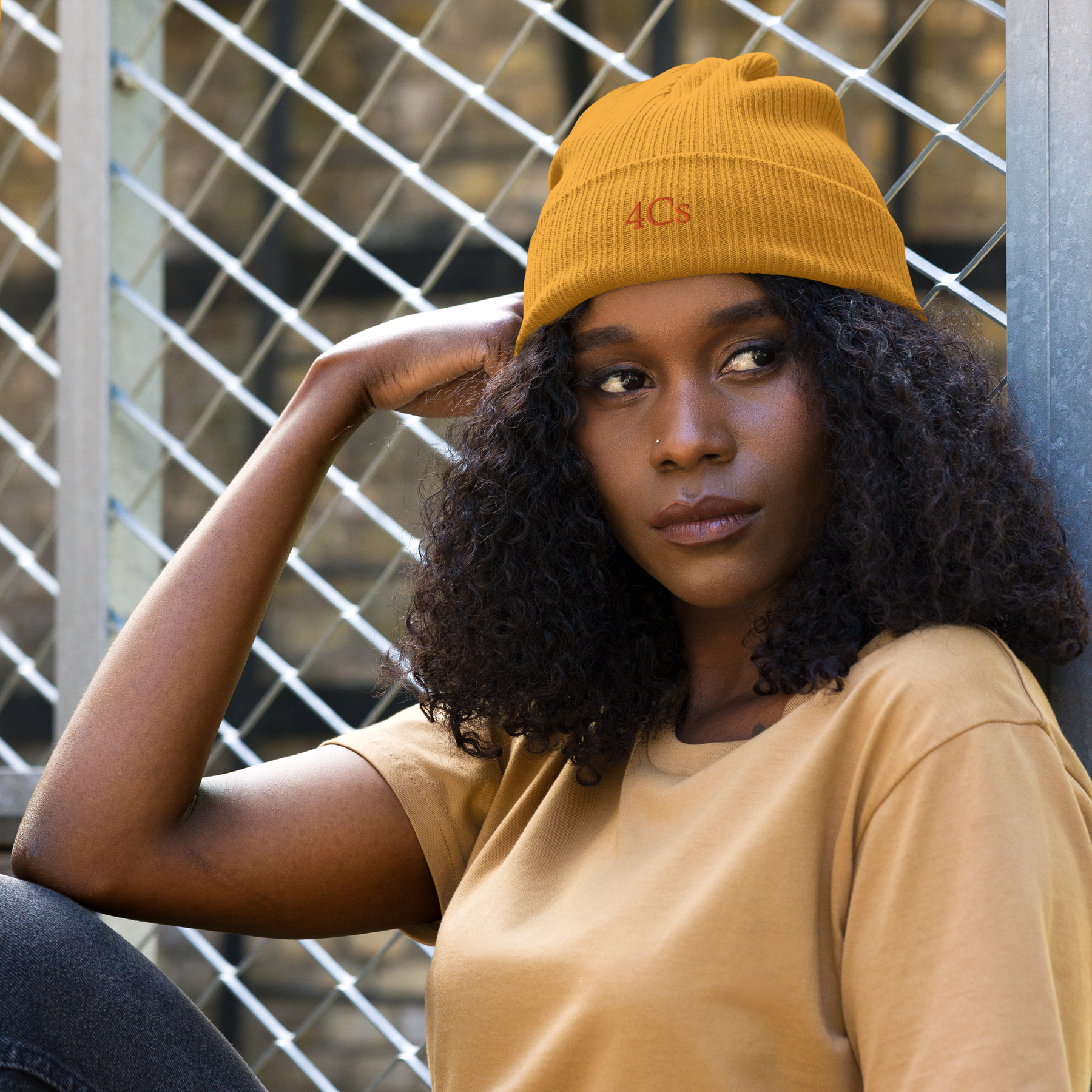 Bonnet brodé 4C’s moutarde 4Cs mustard beanie